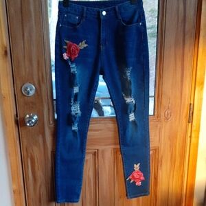 **2/$25**Charlie Charlie Charlotte distressed embroidered skinny jeans